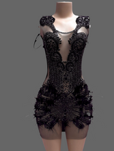 Load image into Gallery viewer, Sparkle Birthday Rhinestone mini dress with feather
