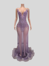 Load image into Gallery viewer, Kylie Beaded Pink Crystal long Evening Dress
