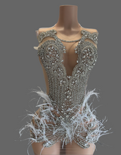 Load image into Gallery viewer, Sparkle Birthday Rhinestone mini dress with feather
